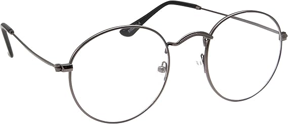 Retro Round Clear Lens Glasses Metal Frame (Gunmetal)