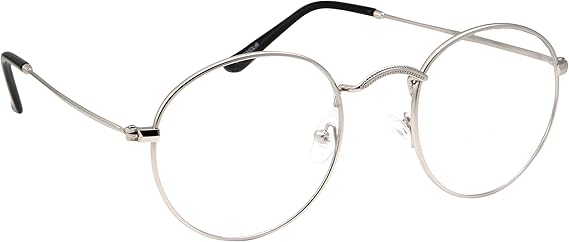 Retro Round Clear Lens Glasses Metal Frame (Silver)